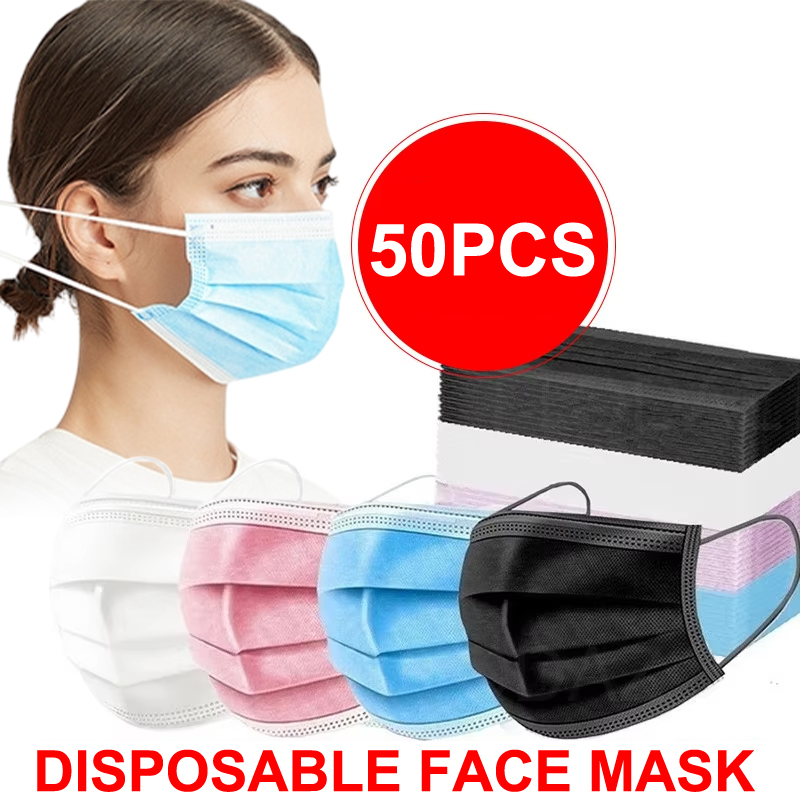 50Pcs 3-layer Mask Face Masks  - Black Face Mask Pack 评论和价格