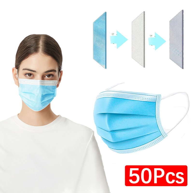 50Pcs 3-layer Mask Face Masks  - Black Face Mask Pack 评论和价格